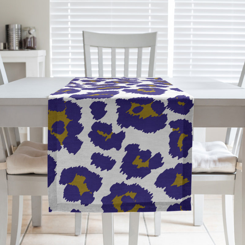 Animal Print Table Runner, White/Purple/Yellow, 72" x 16"