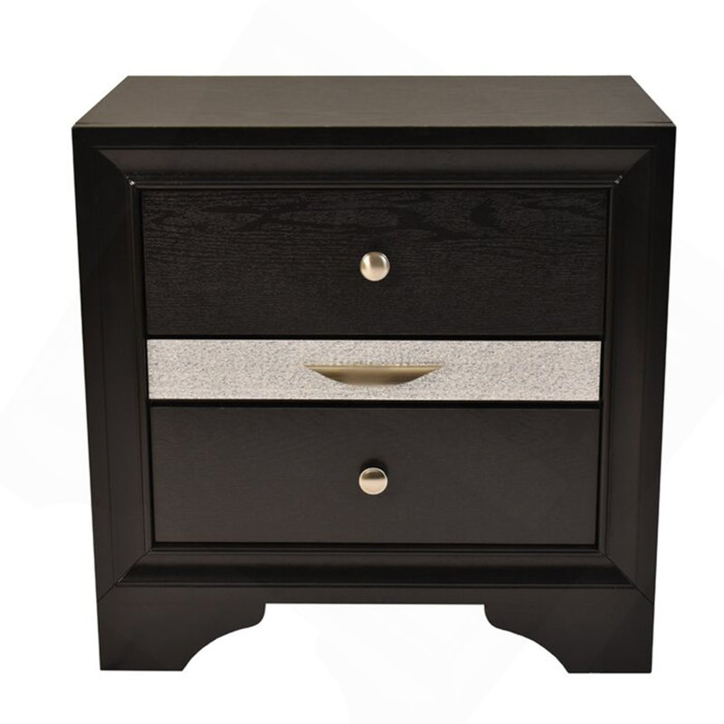 Table de chevet 2 tiroirs de style traditionnel en bois de couleur noire