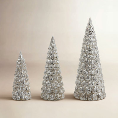 3-Piece Embossed Mercury Glass Tree Set