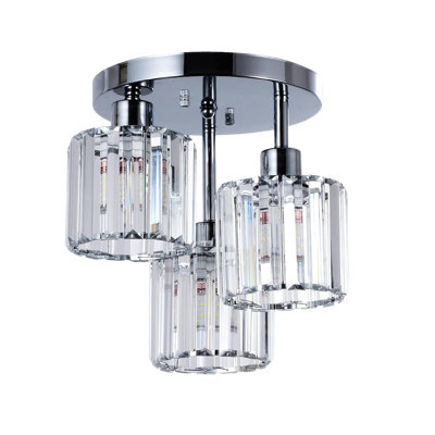 11 In. 3-Light Glass Shade Brushed Nickel Modern Flush Mount Chandelier For Kitchen Island With No Bulbs Included
