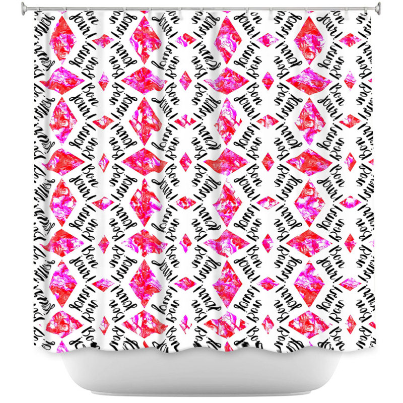 Rideau de douche simple bonjour, Vert et rose