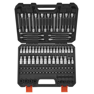 Bit Socket Set, 107-Piece SAE and Metric, Hex/Torx/External Torx/Tamper-Proof/Extra Long, S2 Alloy Steel and Cr-V Steel, 1/4 in, 3/8 in, and 1/2 in Drives, with Enhanced Storage Case, Hand Use
