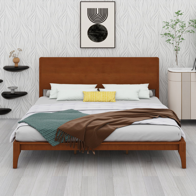 Lit plateforme en bois de bambou, Brun