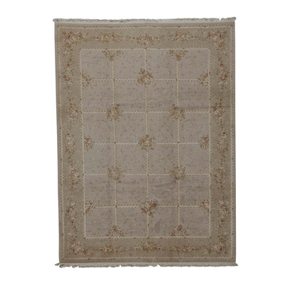 Tapis oriental gris / beige en laine tissé à la main 6 pi 1 po x 9 pi 5 po Oriental
