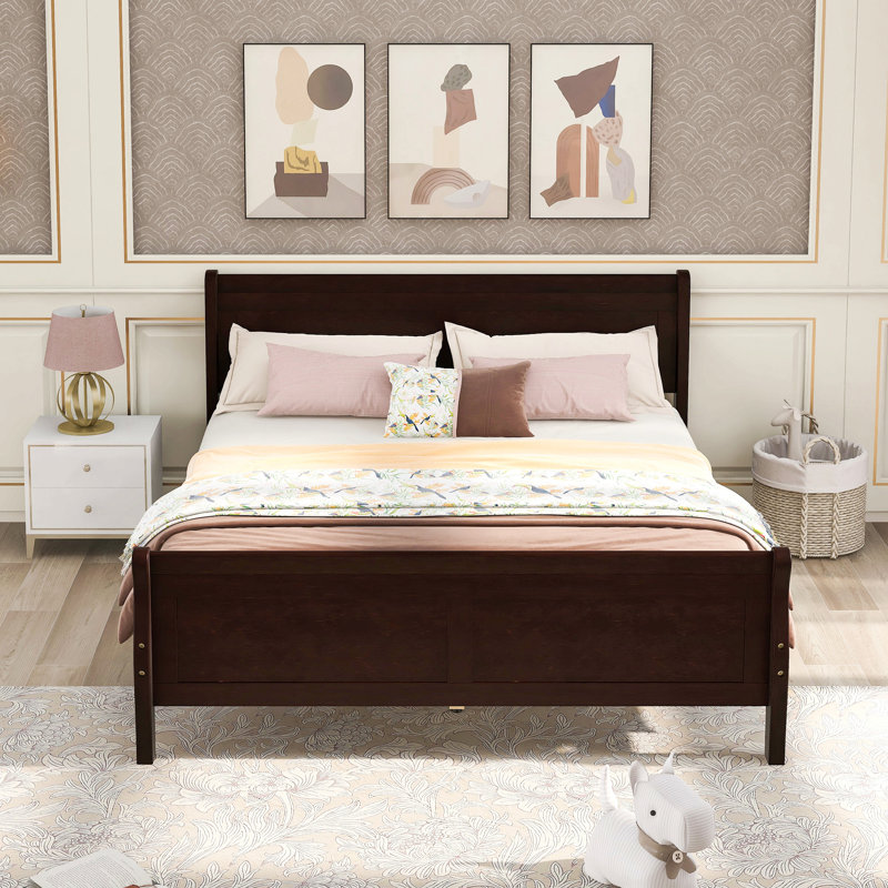 Lit plateforme en bois avec tête de lit, Double, Blanc