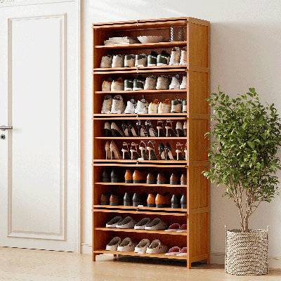 11-Tier 50 Pairs Shoe Cabinet with Flip Up Door, Bamboo Shoe Rack Storage Organizer for Entryway