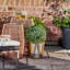 Outdoor Bamboo Drum Side Table with Iron Top, Weather-Resistant Boho Accent Table for Patio & Garden-129706300