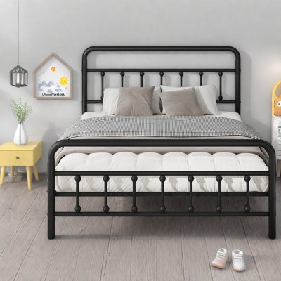 Lits en métal confortables, structure noire pleine grandeur avec rangement et stabilité