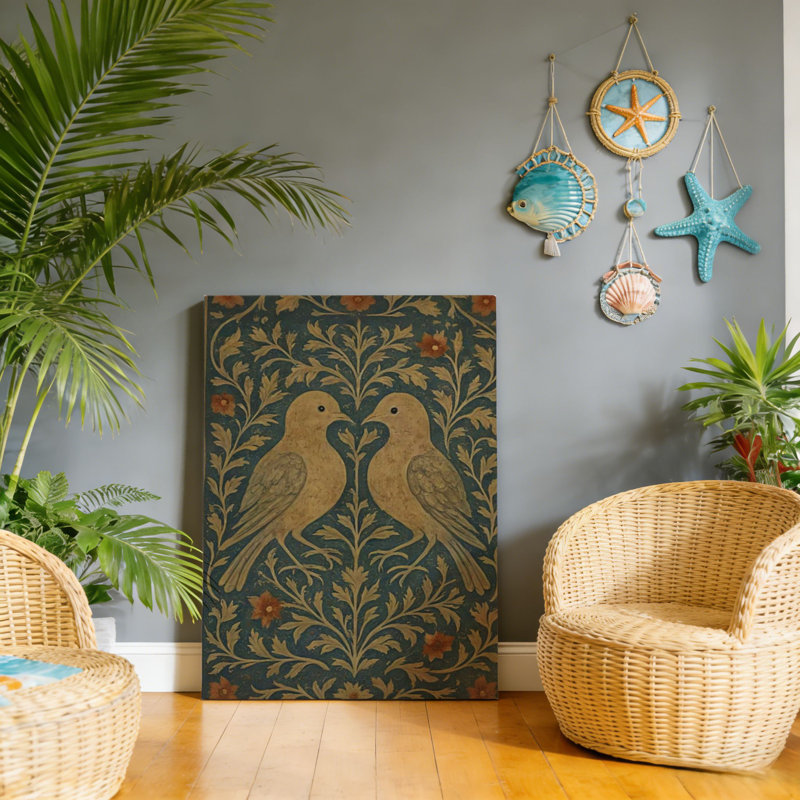 «Farmhouse Birds Botanical», art mural en bois à dos encastré, L 30 x l 20