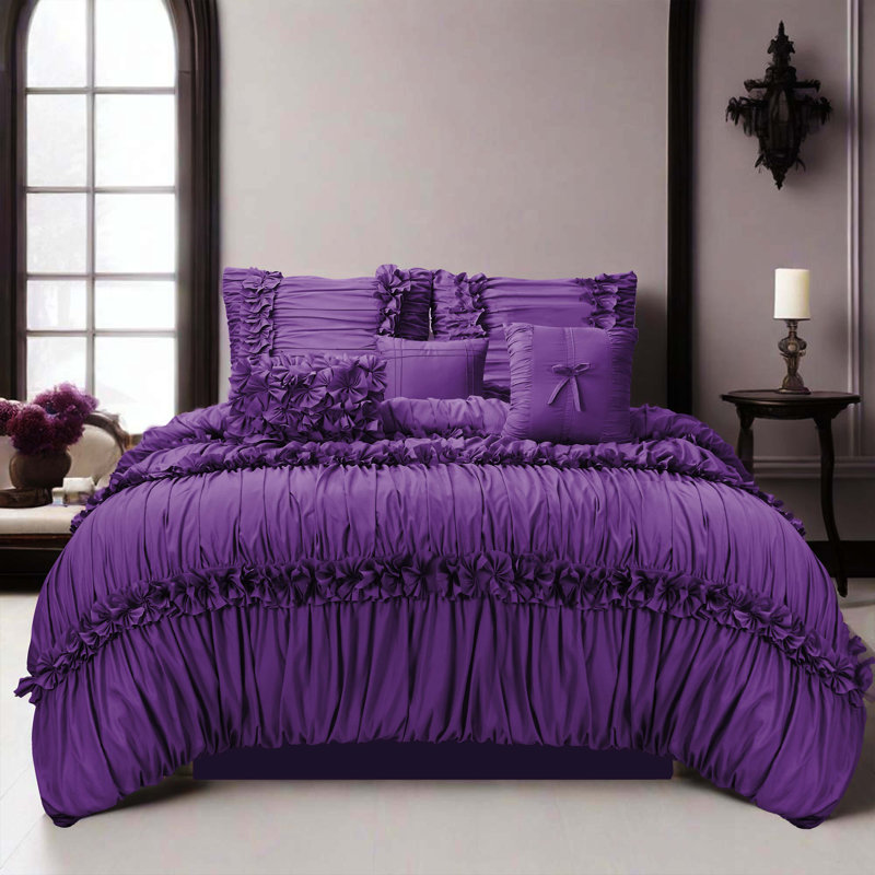 Farmhouse / Country Polyester Comforter, King Comforter + 6 Additional Pieces, Purple