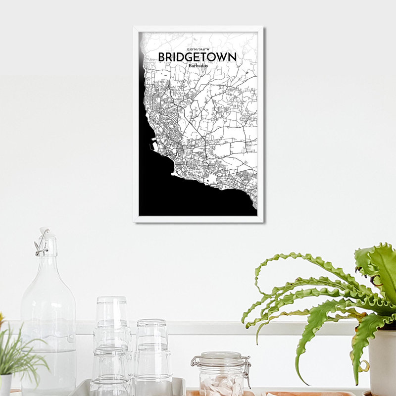 «Bridgetown City Map», impression, H 17 po x l 11 po, Noir et blanc