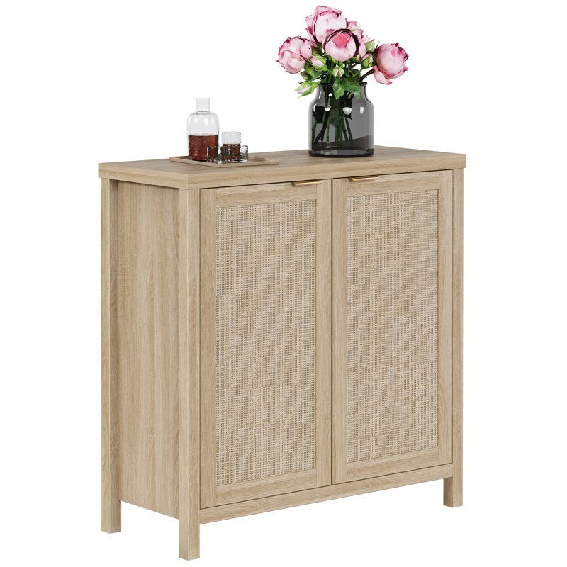 Safura 34.3" W 3-Shelve Solid Wood Sideboard, Light Oak, 1