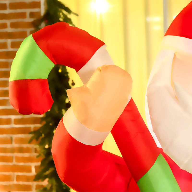 Décoration de Noël gonflable pour l'extérieur 6 pi Père Noël avec canne en bonbon, décoration de Noël de jardin gonflable à DEL
