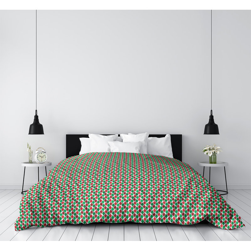 Modern & Contemporary Duvet Cover, Twin Duvet Cover, Brushed Polyester, Red/Green