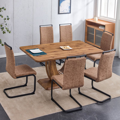 Aria Modern Solid Wood Pedestal Dining Set with High-Back Upholstered Chairs by Millwood Pines