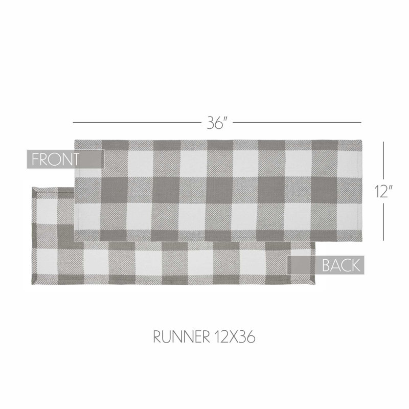Linge de table à carreaux Annie Buffalo, 36 po x 12 po, Gris / Blanc