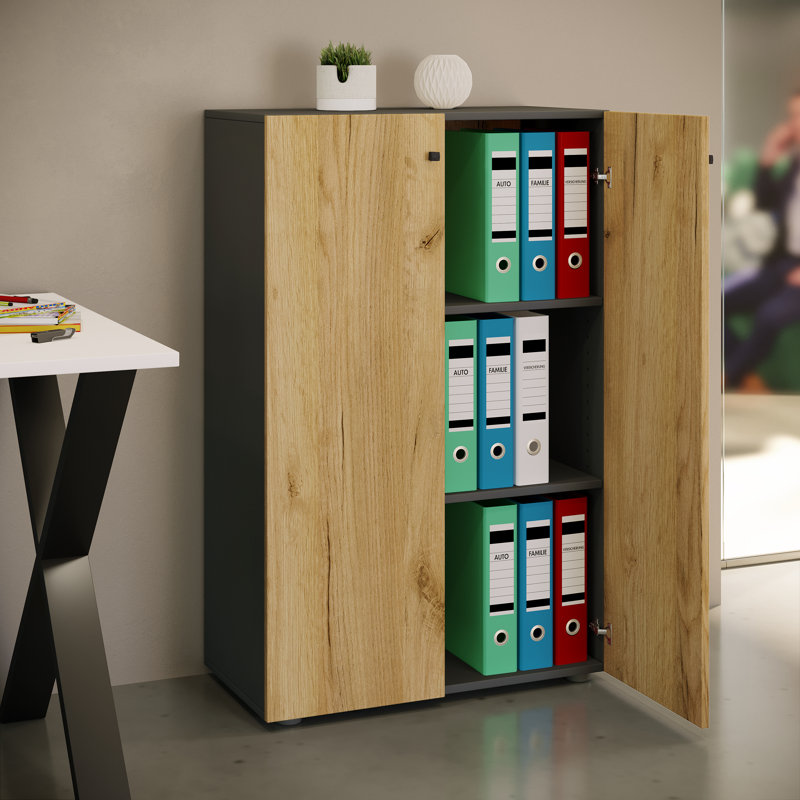 Requita Storage Cabinet, Black/Natural