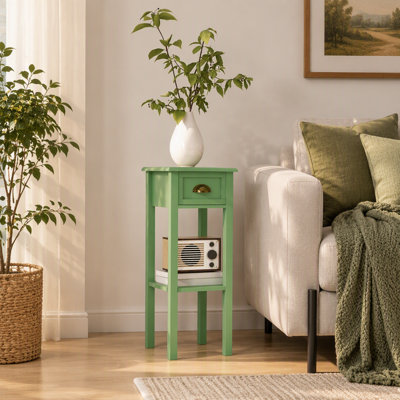 Petite table d'appoint à petits espaces avec tiroir et tablette inférieure, petite table d'appoint moderne, gris-vert