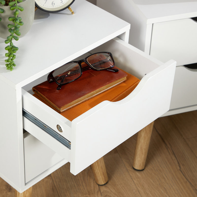 Clarinda Pair of 2 Drawer Scandi Bedside Table Units, White
