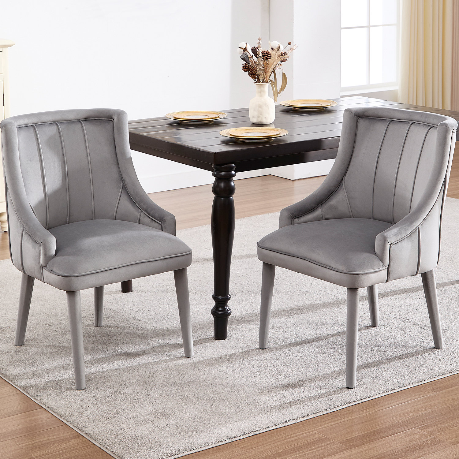 Rosdorf Park Vintage Style Upholstered Wrapped Legs Velvet Dining