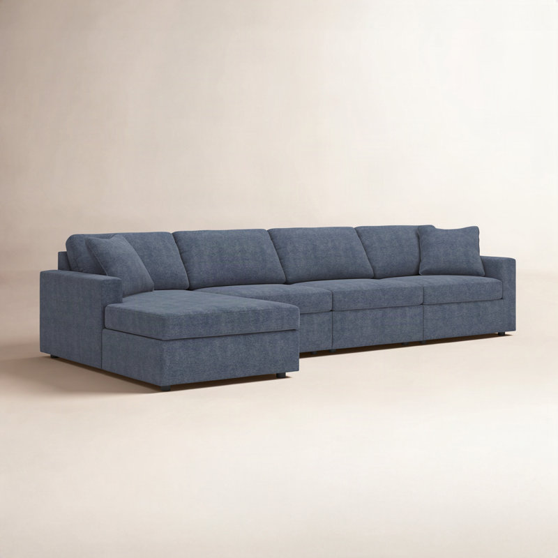 Adryann Bulwell Sectional With Chaise, 36" H x 140" W x 68"D, Left Hand Facing, Blue Polyester