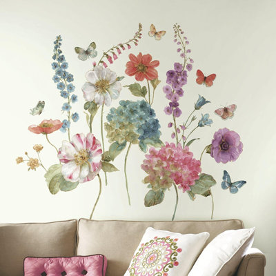 Peel And Stick Wall Decals – Multicolor – Garden Floral Design, Oversized Vinyl