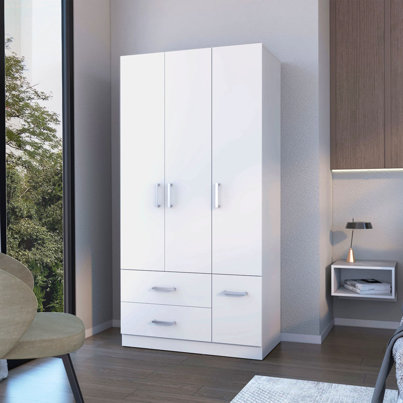 Armoire 4 portes 2 tiroirs, Blanc