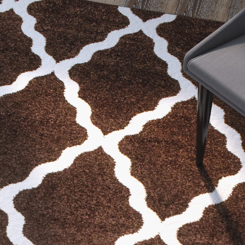 Tapis brun à motif géométrique Tangires, Rectangle 7 pi 10 po x 9 pi 10 po