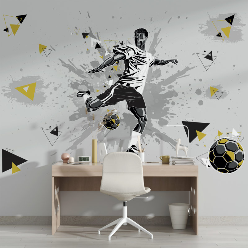 Papier peint sport Football, Multicolore, blanc, L 94,92 po x l 143 po