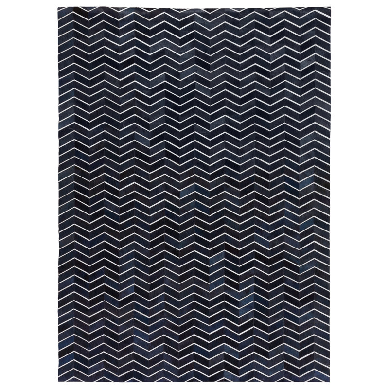 Natural Hide Hand Woven Cowhide Chevron Area Rug, Rectangle 9'6" x 13'6"