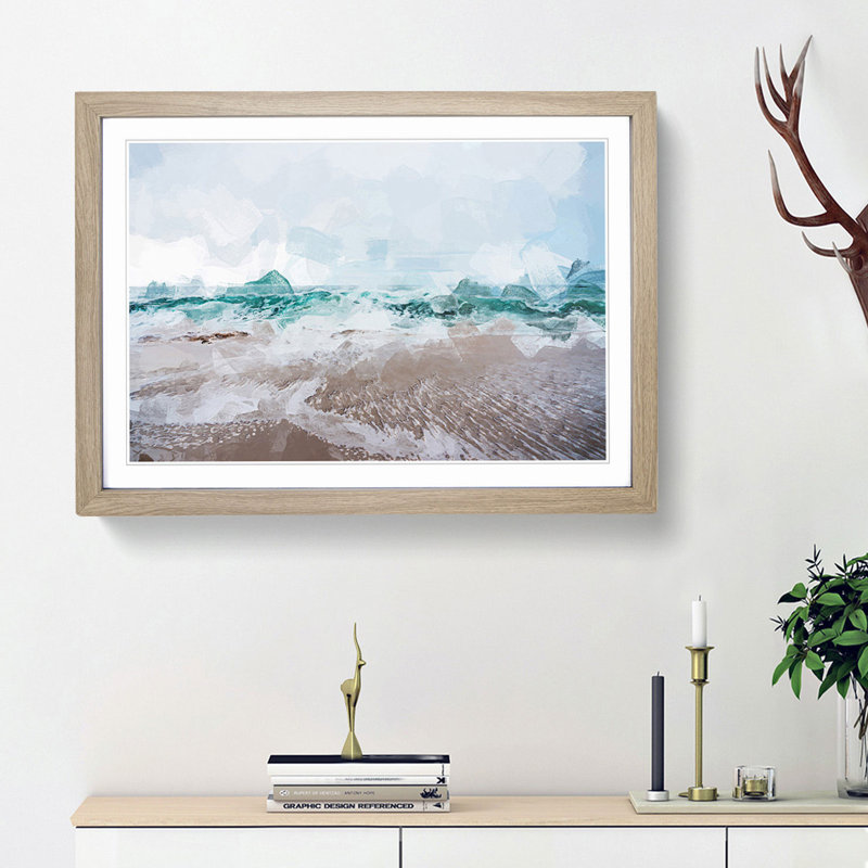 Beach in Santa Cruz California in Abstract - Picture Frame Graphic Art Print, 36cm H x 48cm W x 2cm D, Oak Framed