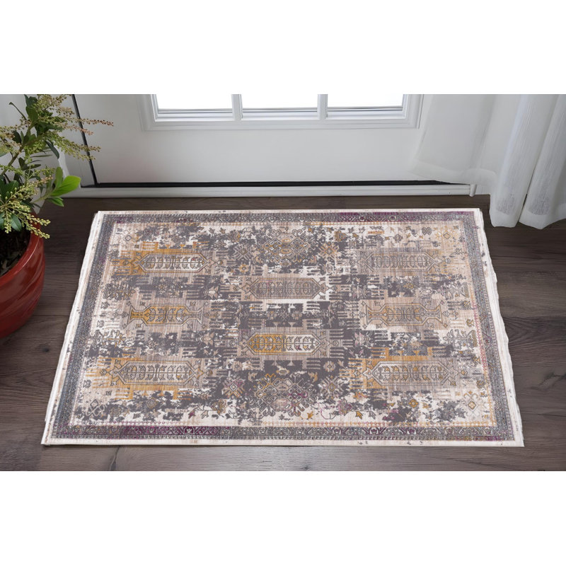 2' X 5' Gray And Beige Southwestern Area Rug,  Rectangle 2' X 5'
