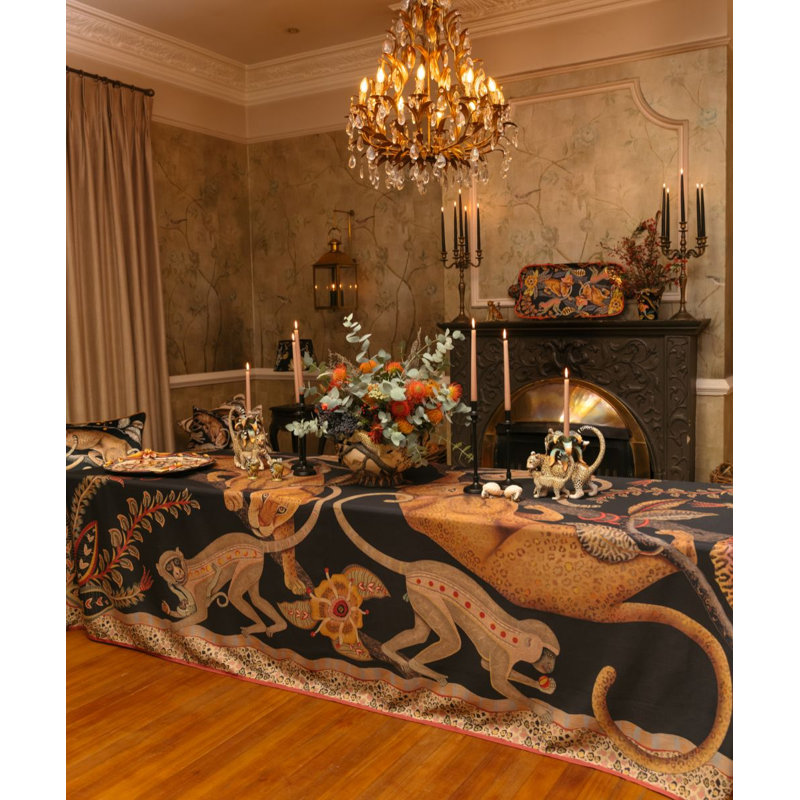 Monkey Tales Tablecloth - Linen, 94" L, Night