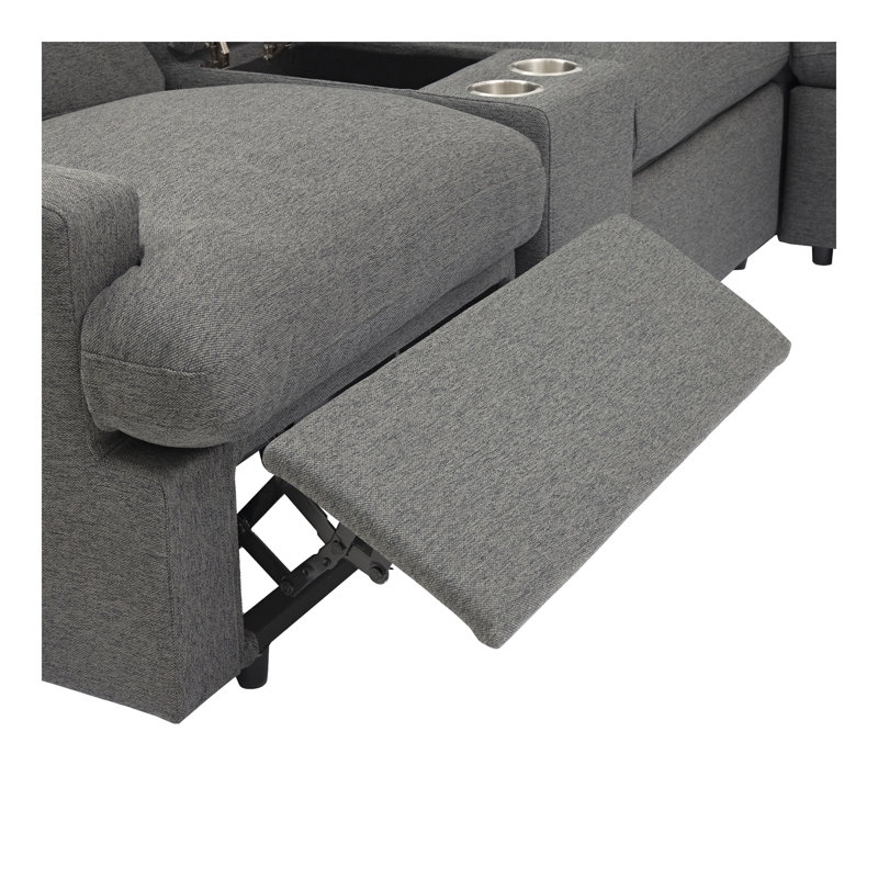 Canapé modulaire inclinable électrique de 104 po avec canapé d'angle pour cinéma maison avec boîte de rangement, porte-gobelets, ports USB et prise de courant pour le salon