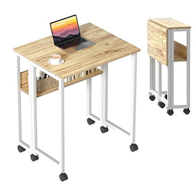Folding Desk 24.8 Inch Portable Computer Table with Particle Board Top and Metal Frame, Small Study Desk