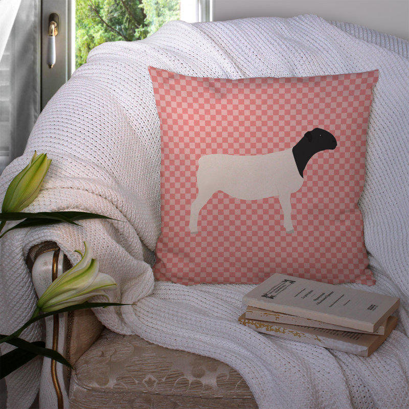 Coussin extérieur dorper ovin check, Rose, 14 po x 14 po