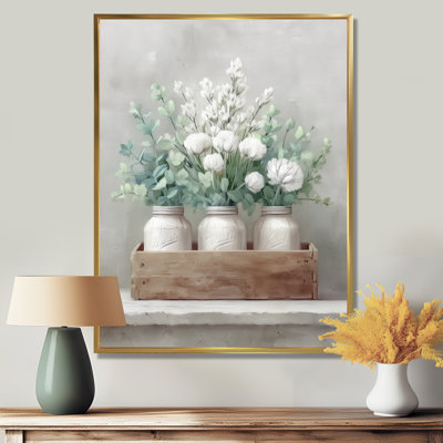 Rustic Farmhouse Peonies - Farm Wall Art For Living Room, White Farmhouse Canvas Print