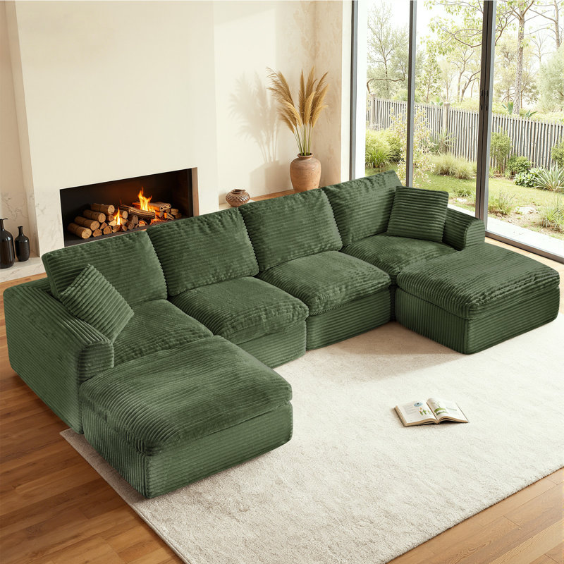 137" Cloud Couch for Living Room, Modular Sectional Sofa with Plush Corduroy U Shaped Big Comfy Upholstered Couches with Deep Seat, Compression, No Assembly Required