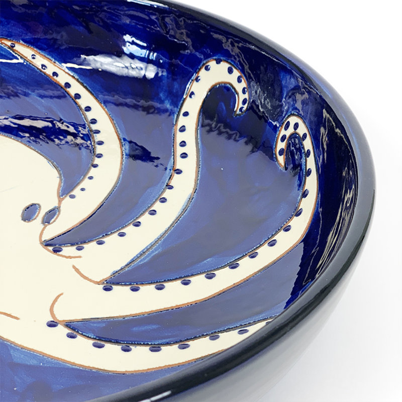 Beachcrest Home Ceramic Salad Bowl, Blue/White