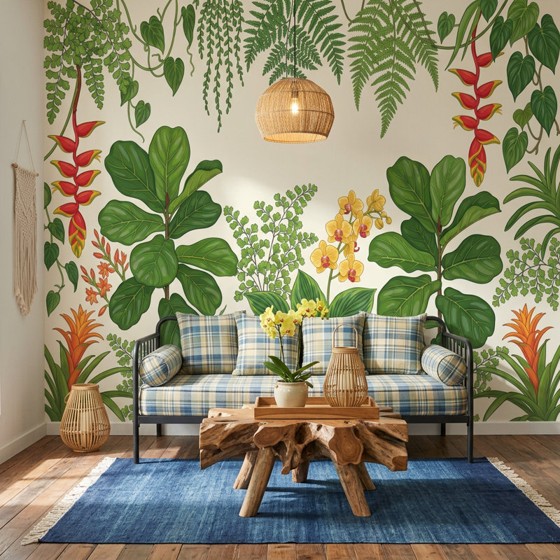 Papier peint botanique tropical, 200 po x 120 po, Peel and Stick