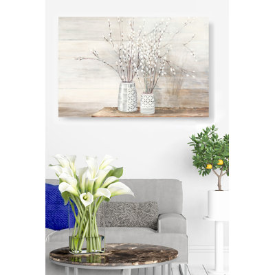 Pussy Willow, In Vase, On Table, Bouquet, Branches, Farmhouse, Country, Tan, Brown, Cream, Grey