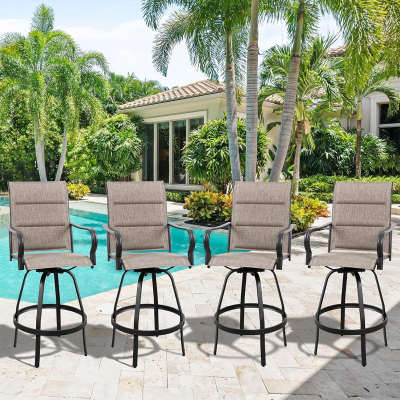 Tabourets de bar pivotants d'extérieur, chaises hautes de patio rembourrées avec structure en métal