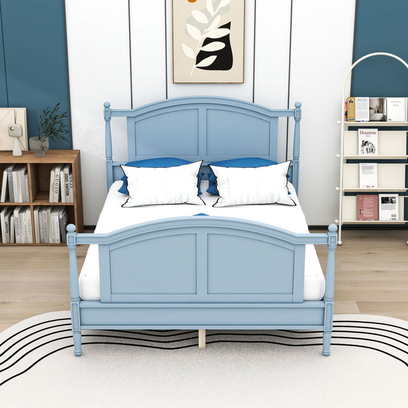 Lit plateforme Farmhouse avec tête et pied de lit et pieds de support, Grand lit, Bleu clair