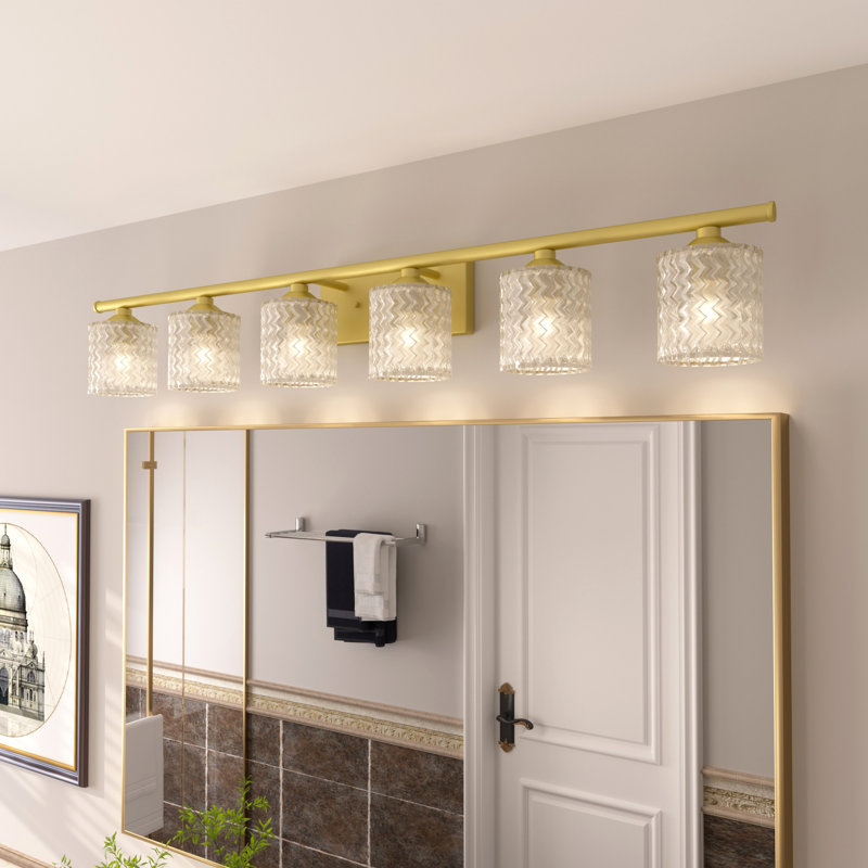 Luminaire de salle de bain à 6 lumières en acier à intensité variable Vernice, Paillettes laiton