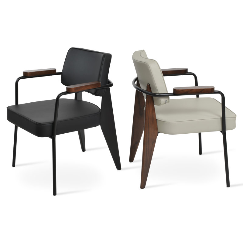 Coral Upholstered Arm Chair, Black Faux Leather, Black