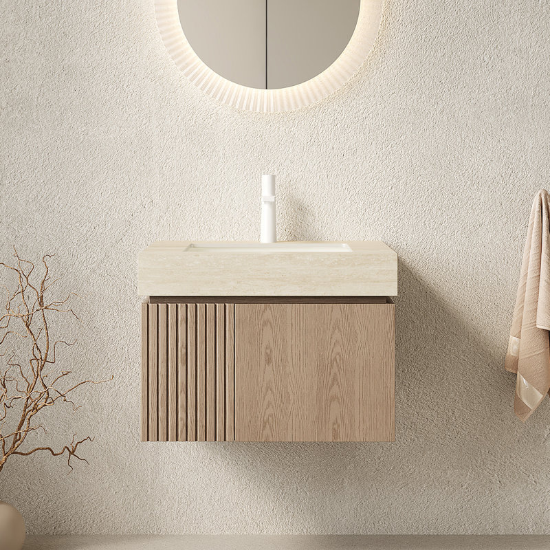 24 Inch Bathroom Vanity with Sintered Stone Countertop and Ceramic Sink, Durable and Stylish for Modern Bathrooms., Beige