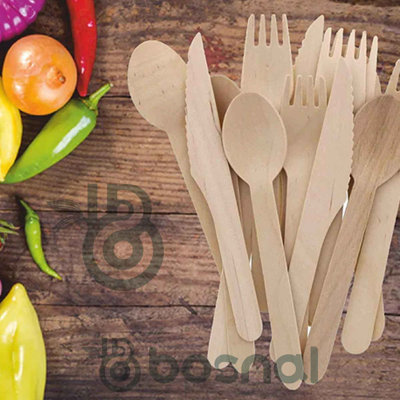 Bosnal – Wooden Disposable Cutlery Set, 6.5 inch, 100 pcs, Compostable, Biodegradable Forks, Knives, and Spoons, Alternative to Plastic Cutlery, Rest