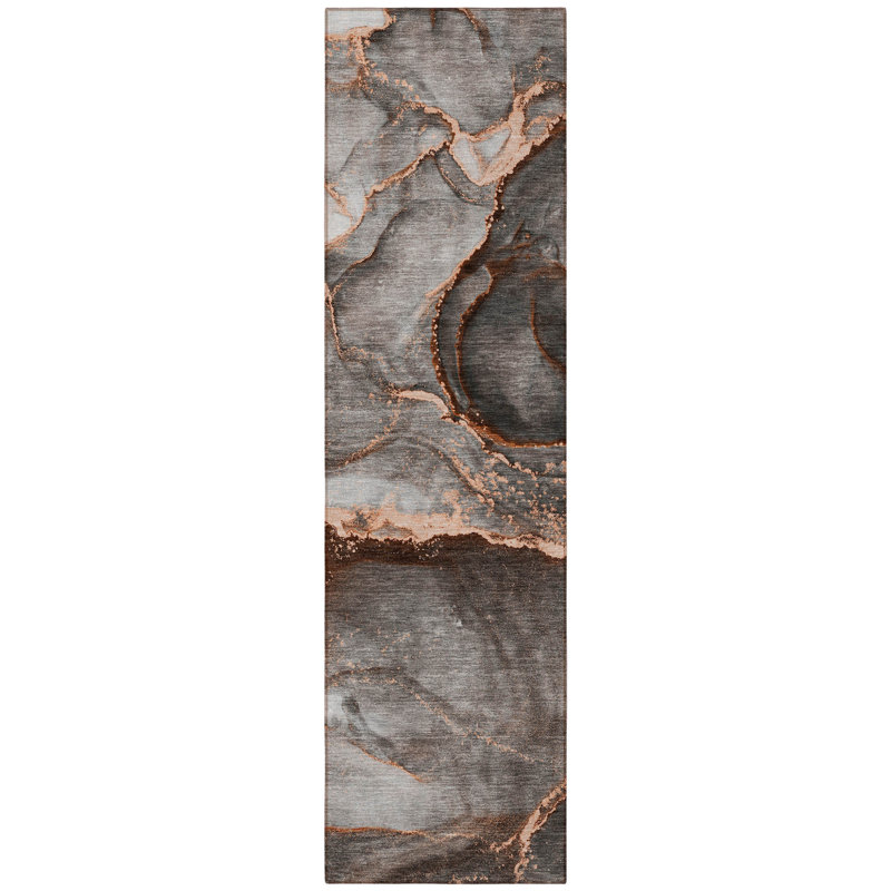 8' Runner Peach Abstract Washable Non Skid Indoor Outdoor Runner Rug