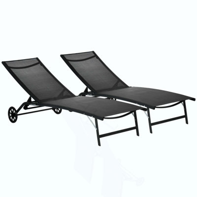 Chaise Lounge Outdoor, 2 Piece Lounge Chair With Wheels, Chair With 5 Adjustable Positions For Patio, Beach, Yard, Pool