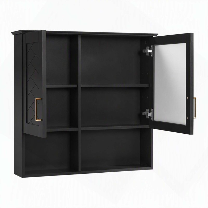 Armoire de toilette murale 2 en 1 avec miroir, étagères réglables et portes à fermeture en douceur, Noir